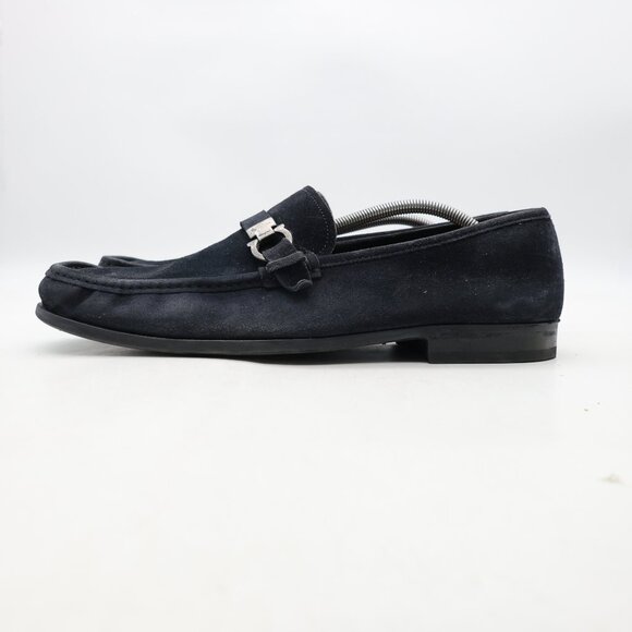 Salvatore Ferragamo Adam Dark Navy Blue Suede Loafers Men's 12 E Classic Shoes - Picture 4 of 11